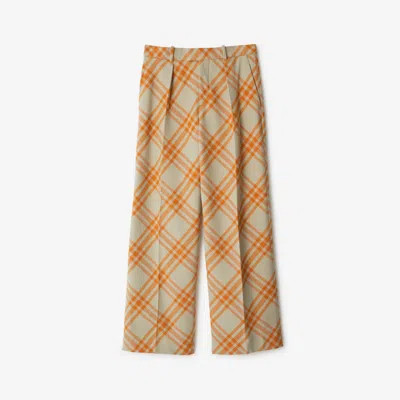 Burberry Check Wool Tailored Trousers In Light Sage