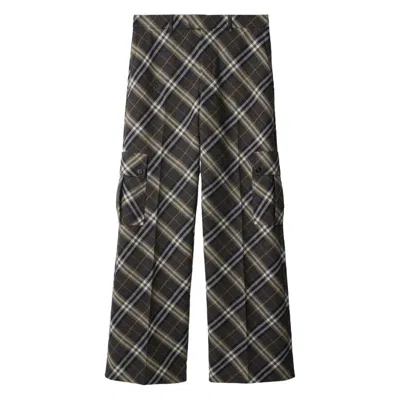 Burberry Check Wool Tailored Trousers In Multi