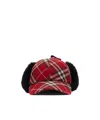 Burberry Check Wool Trapper Cap In Geranium