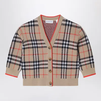 Burberry Check Wool V-neck Cardigan With Contrasting Trims In Multi