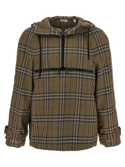 Burberry Check Wool With Hood Shirt In Brown