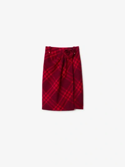Burberry Check Wool Wrap Skirt In Red
