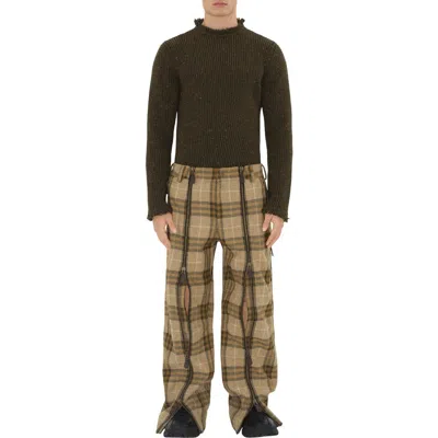 Burberry Straight-leg Zip-detailed Checked Wool Trousers In Green