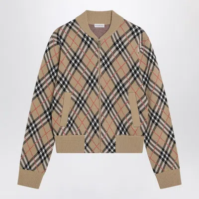 BURBERRY CHECK WOOL ZIP-UP CARDIGAN