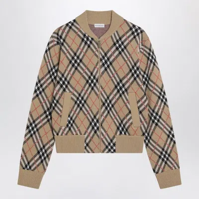 BURBERRY BURBERRY  CHECK WOOL ZIP-UP CARDIGAN