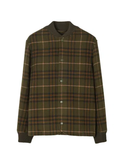 Burberry Check Wool-cashmere Bomber Jacket In Green