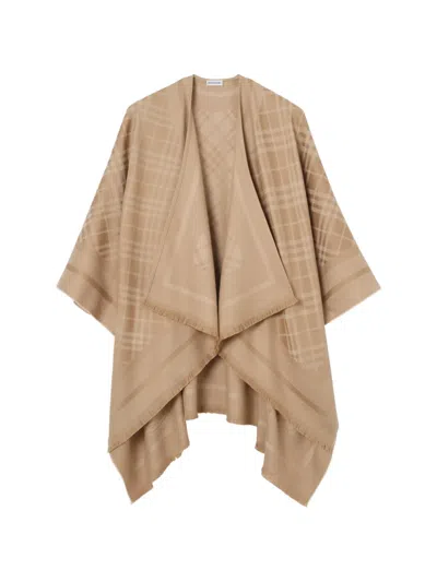 Burberry Check Wool-cashmere Cape In Neutral