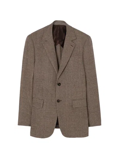 Burberry Check Wool-linen Blend Sloane Tailored Jacket In Brown