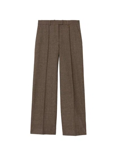 Burberry Check Wool-linen-blend Tailored Trousers In Brown