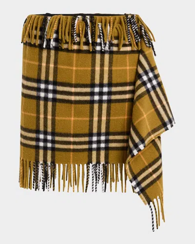 BURBERRY CHECK WRAP MINI SKIRT WITH FRINGE
