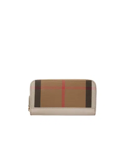 Burberry Check Zip Around Wallet In Brown