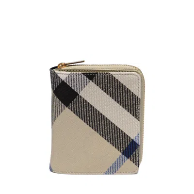 Burberry Checkered Leather Wallet In Beige