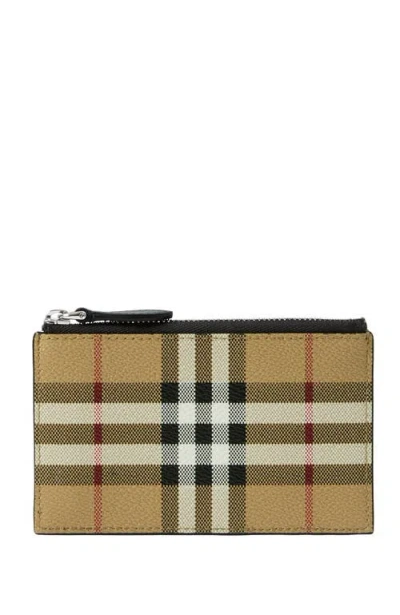 Burberry Check Zip Card Case In Brown