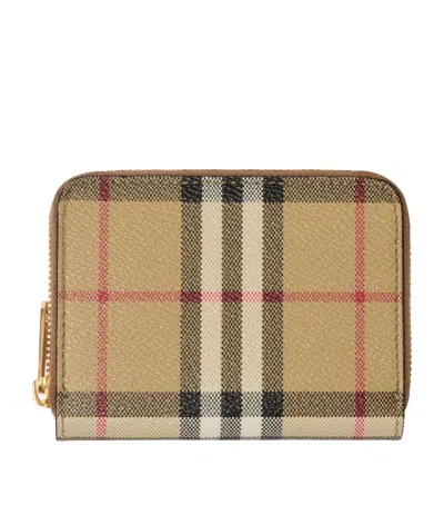 Burberry Check Zip Card Holder In Brown
