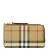 Burberry Mini Leather Wallet With Iconic Check Pattern And Zip Closure In Neutral
