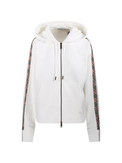 Burberry Check Zip Hoodie In White