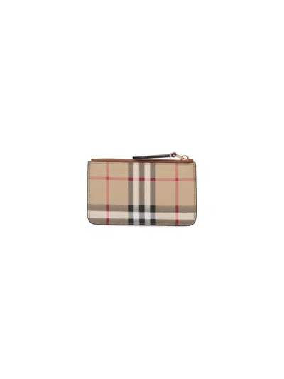 Burberry Check Zip Purse In Archivebeige