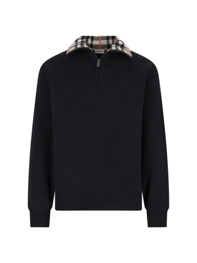 BURBERRY BURBERRY "CHECK" ZIP SWEATER – BLACK