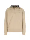 Burberry Beige Stripe Collar Half-zip Sweatshirt In Pink