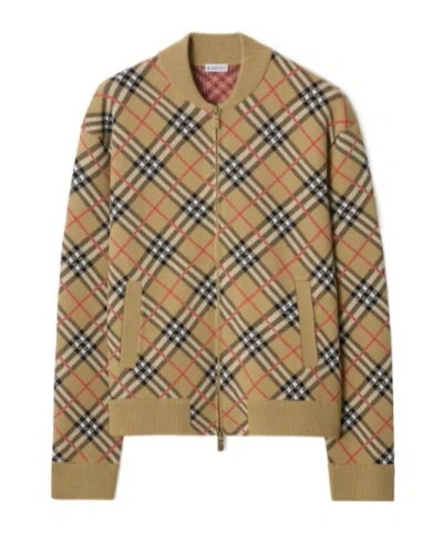 Burberry Check Zip-up Cardigan In Blue