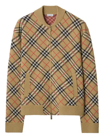 Burberry Check Zip-up Cardigan In Brown