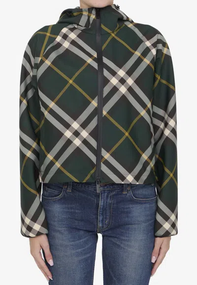 BURBERRY CHECK ZIP-UP CROPPED JACKET