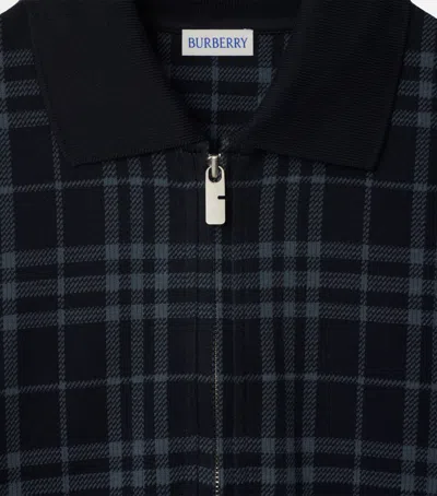 Burberry Check Zip-up Polo Shirt In Black