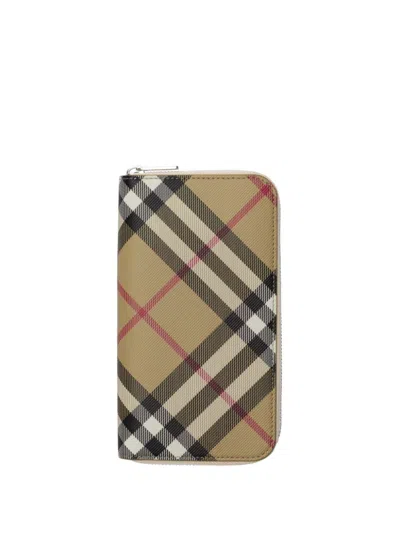 Burberry Check Zip Wallet In Beige