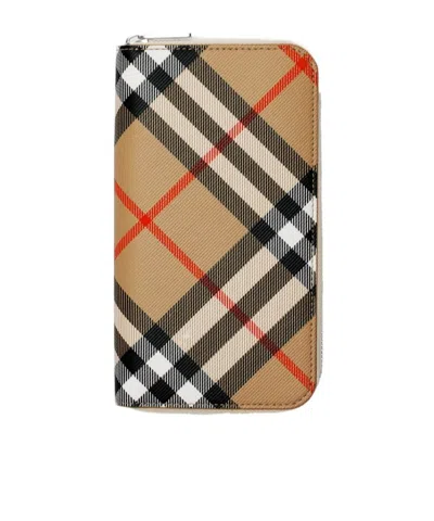 Burberry Check Zip Wallet In Nude
