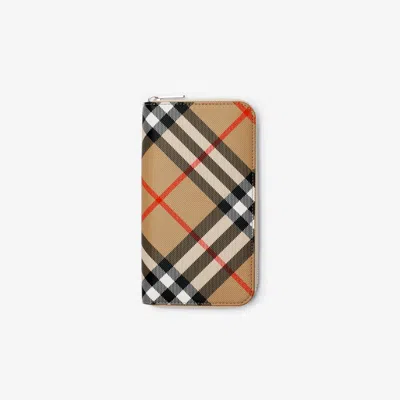 Burberry Check Zip Wallet In Sand