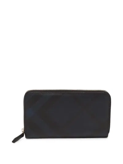 Pre-owned Burberry Check Zip-around Wallet In Black