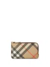 Burberry Leather Check Card Holder In Beige