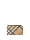 Burberry Leather Check Card Holder In Nude & Neutrals