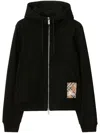 Burberry Check Label Cotton Zip Hoodie In Black
