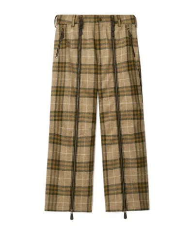 Burberry Straight-leg Zip-detailed Checked Wool Trousers In Green