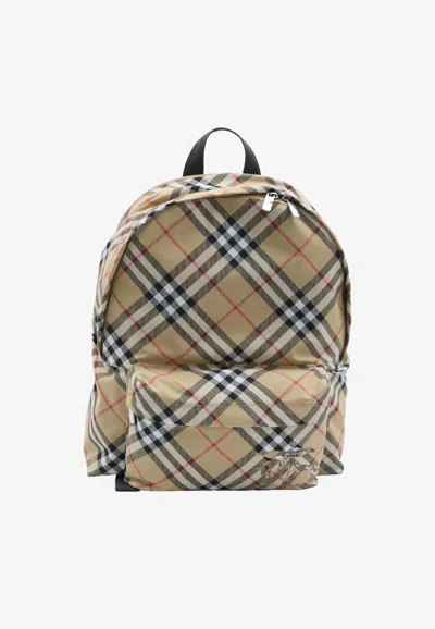Burberry Check Zip-up Backpack In Brown