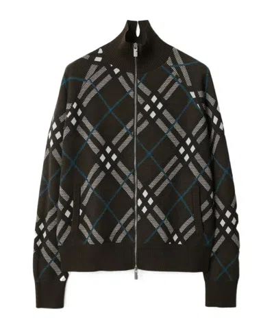 Burberry Check Zip-up Cardigan In Brown