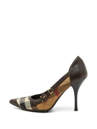 Pre-owned Burberry Check-canvas Pointed-toe Pumps In Brown