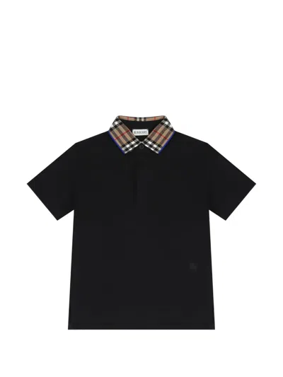 Burberry Johane Check Collar Polo Shirt (toddler/little Kid/big Kid) Boy's Clothing Black : 4 Years, Cotton