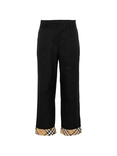 Burberry Kids' Check-cuff Trousers In Black