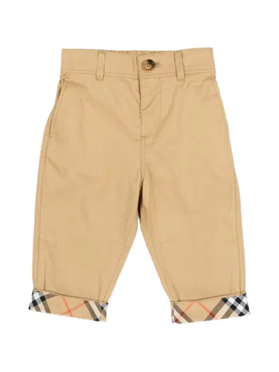 Burberry Babies' Check-cuff Trousers In Neutral