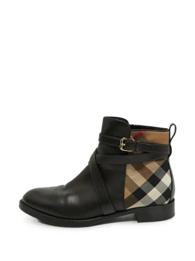 Pre-owned Burberry Check-detail Ankle Boots In Black