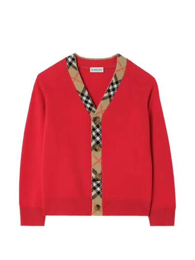 Burberry Kids' Check-detail Cardigan In Red
