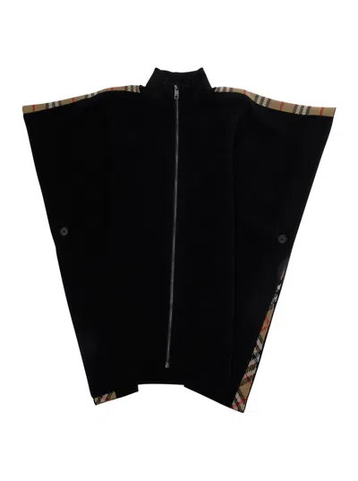 Burberry Check-detailed Wool Blend Cape In Black