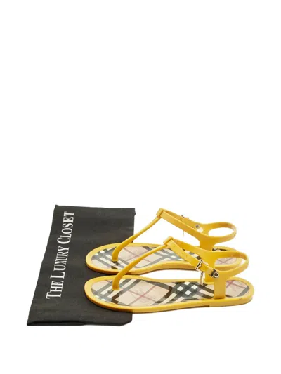 Pre-owned Burberry Checked Adjustable Sandals In Yellow