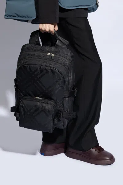 Burberry Checked Backpack In Black