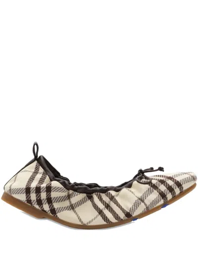 Burberry Check Fawn Ballerinas In Neutral