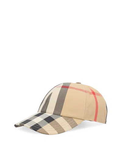Burberry Checked Baseball Cap In Beige