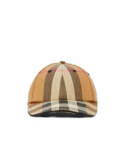 Burberry Checked Baseball Cap In Gold