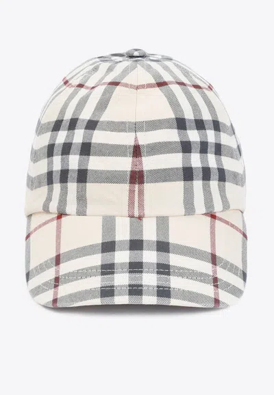 Burberry Checked Baseball Cap In Nude